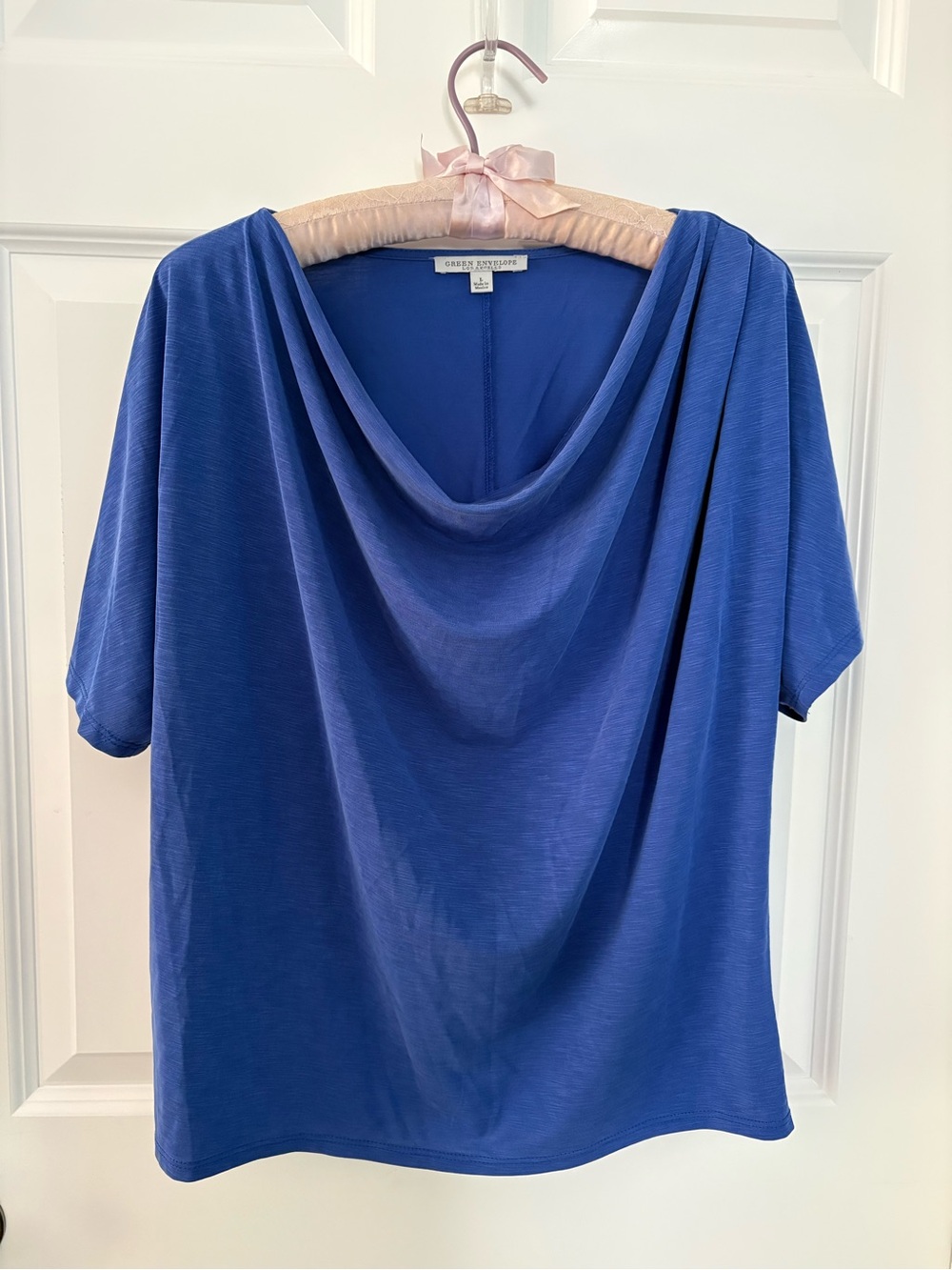 Green Envelope Blue Short Sleeve Top